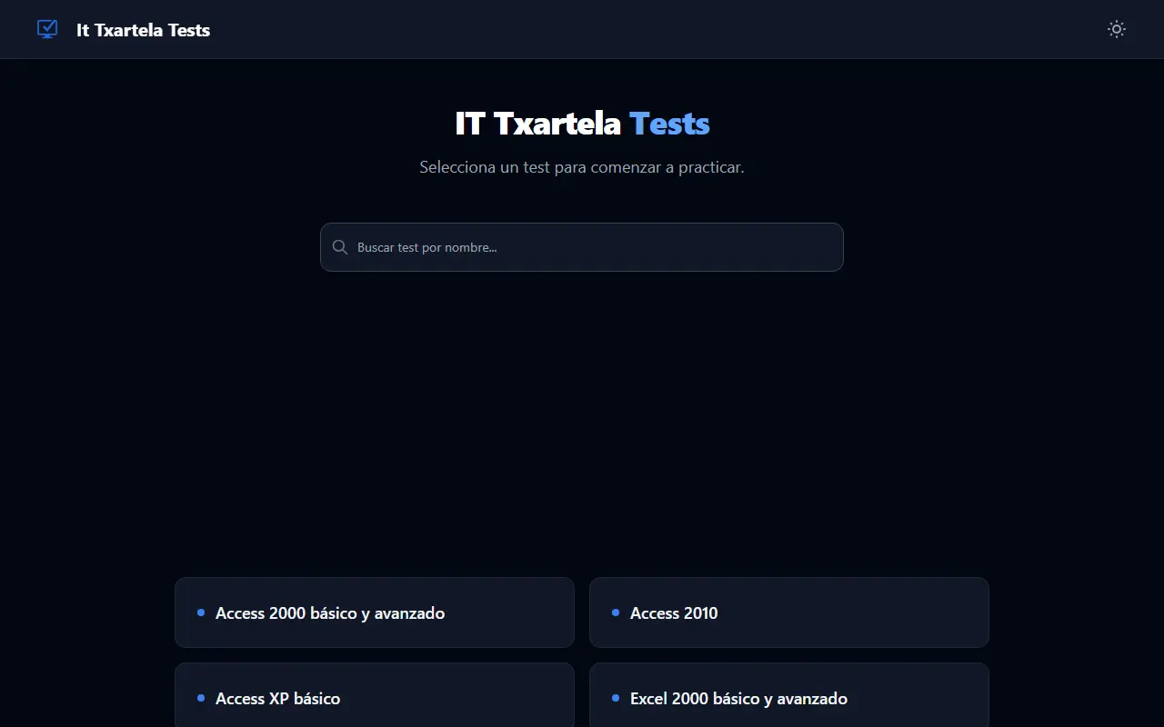 Screenshot of the IT Txartela Tests website